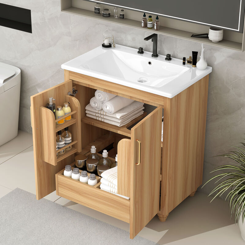 Whisen 30" Bathroom Storage Cabinet Bathroom Vanity with Ceramic Sink, Adjustable Shelf and Drawer