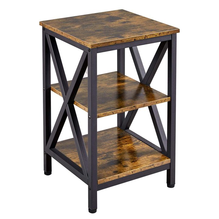 Yaheetech Industrial End Tables, 3-Tier Side Tables with Storage Shelves for Living Room, X Design Sofa Tables, Strong Metal Fra
