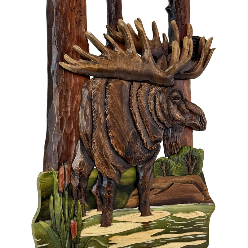31x17 Intarsia Wood Moose Wall Sculpture Rustic Cabin Lodge Wildlife Decor image number 3