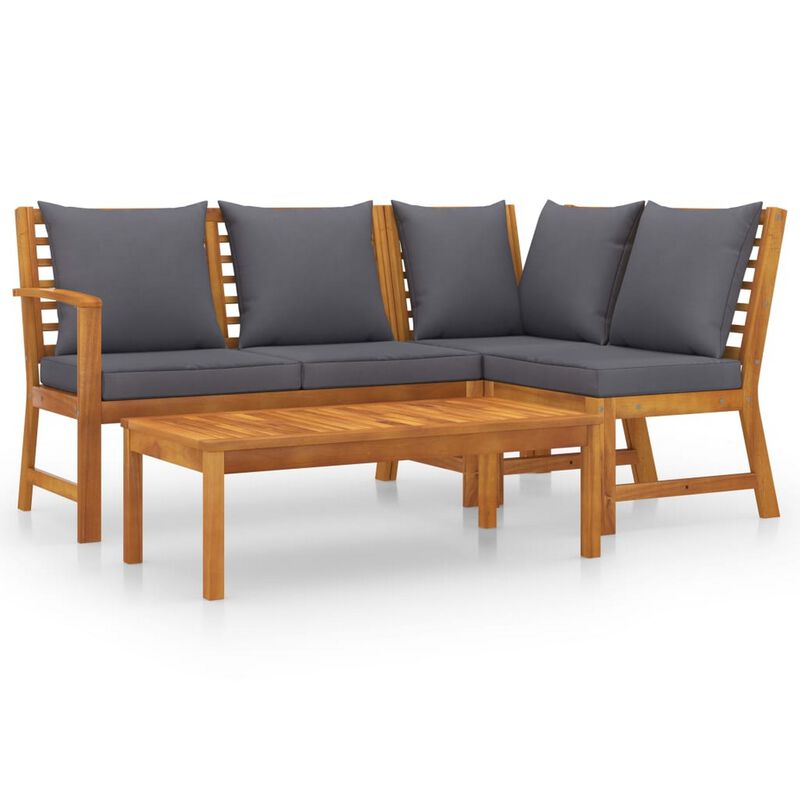 Roma 4pc Patio Sofa Set with Coffee Table, Gray Cushions, Acacia Wood - Benzara