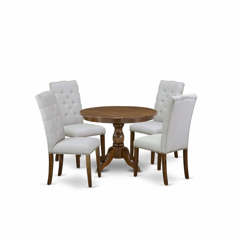 HBEL5-AWA-05 5 Pc Kitchen Table Set - Small Dining Table with 4 Grey Comfortable Chairs - Acacia Walnut Finish