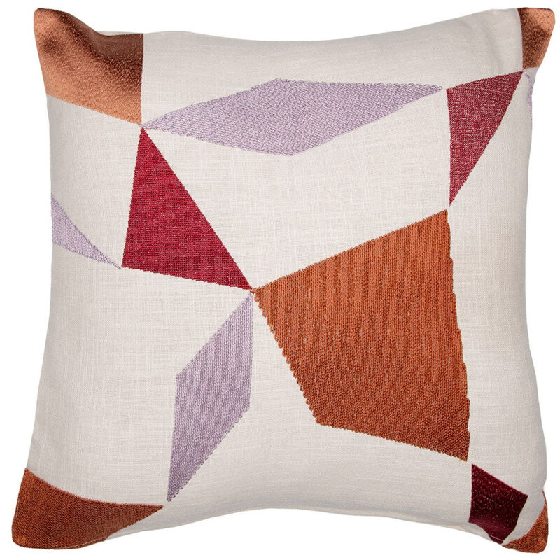 24" Geometric Cotton Blend Throw Pillow with Embroidery image number 5