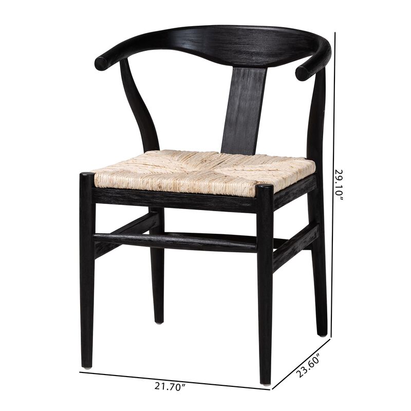 bali & pari Fika Wishbone Dining Chair with Handwoven Seagrass Seat - Mahogany Wood Frame Armchair for Modern Coastal Dining Rooms, Black image number 8