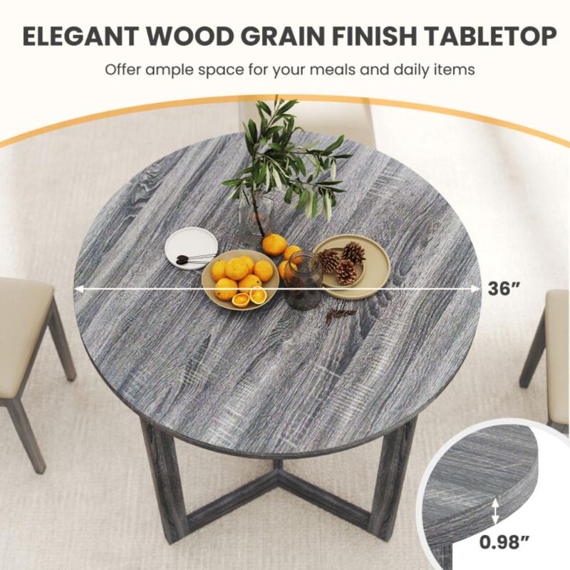 Hivvago Round Wood Dining Table for 2-4 People with Wing-shaped Pedestal Base