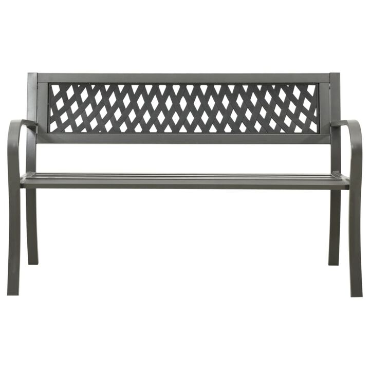 vidaXL Steel Gray Patio Bench - Durable Powder-Coated Construction - Ideal for Patios and Gardens - Compliant with California Proposition 65 Standards.