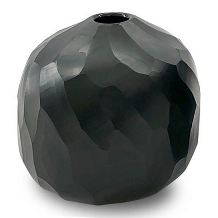 Fory Decorative Vase, Glass Frame, Narrow Mouth, Black Finish, 7 Inch - Benzara