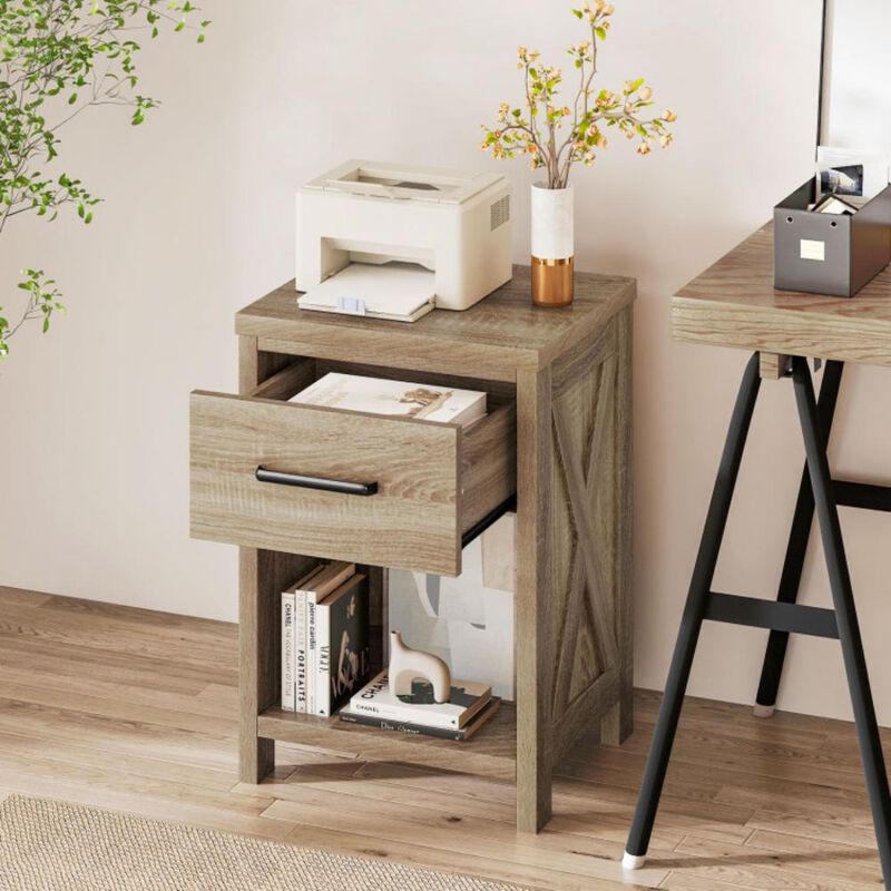 Nightstand with Drawer and Shelf, Modern Bedside Table for Bedroom Storage