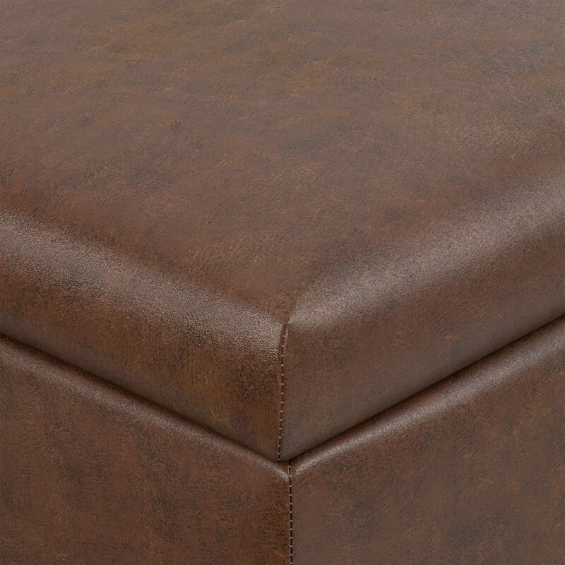 Gabbie 36 inch Wide Contemporary Square Square Coffee&nbsp;Table Storage Ottoman in Distressed Chestnut Brown Vegan Faux Leather, Assembled image number 7