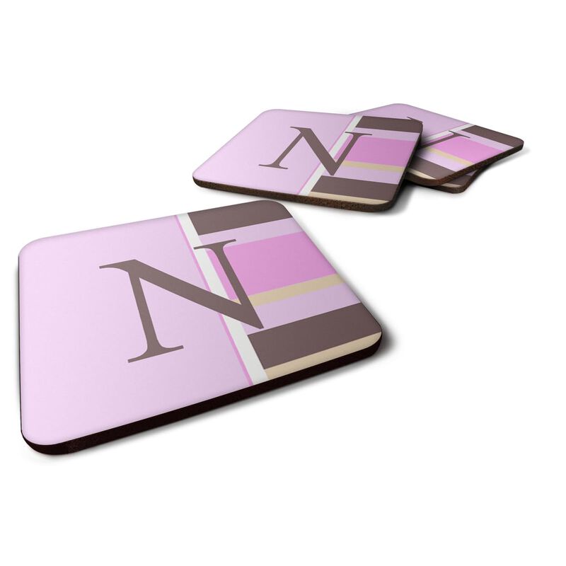 Caroline's Treasures CJ1005-NFC Monogram-Pink Stripes Foam Coasters (Set of 4), Initial Letter N, 3.5 H x 3.5 W, Multicolor