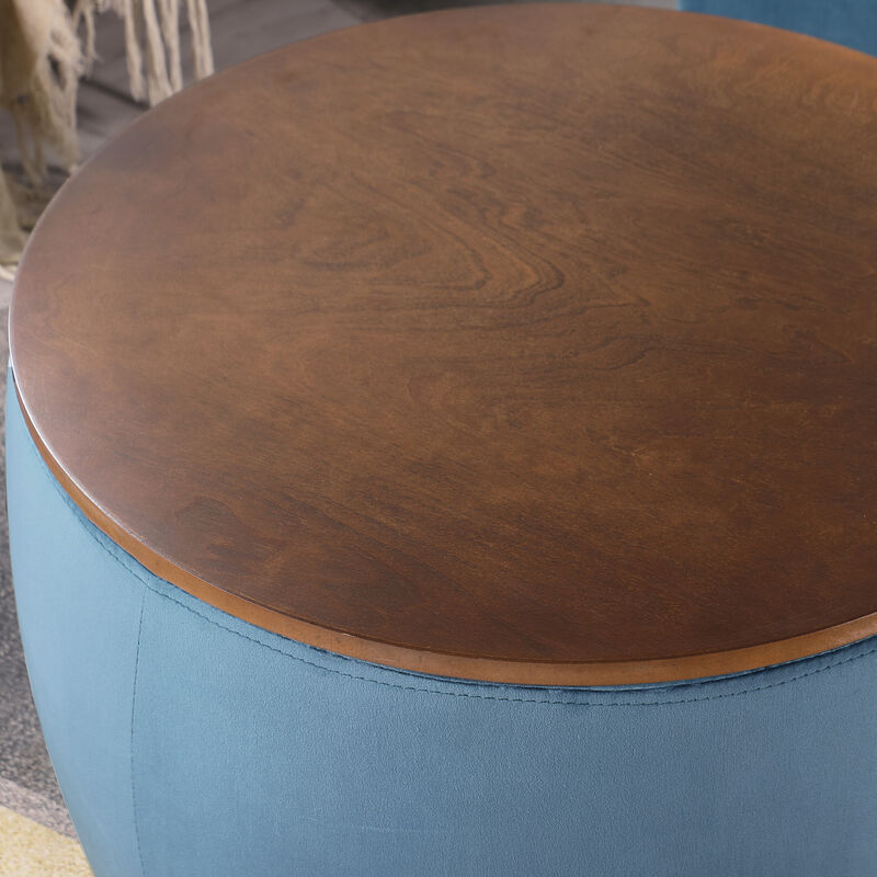 Streamdale Round Ottoman Set with Storage & Coffee Table - 2 in 1 Function