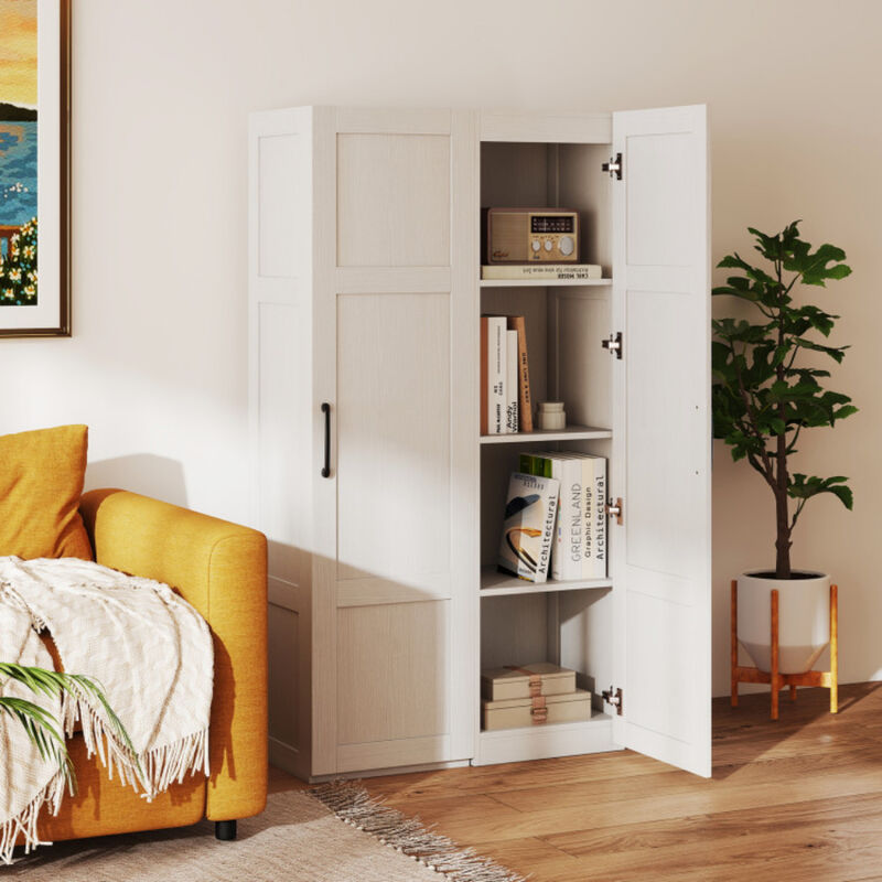 White Tall Storage Cabinet with 4 Shelves for Bathroom Living Room image number 6
