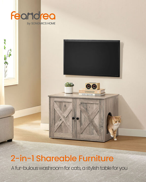 Cat Litter Box Enclosure Furniture &ndash; Hidden Litter Cabinet for Indoor Cats with Magnetic Door and Storage Shelf