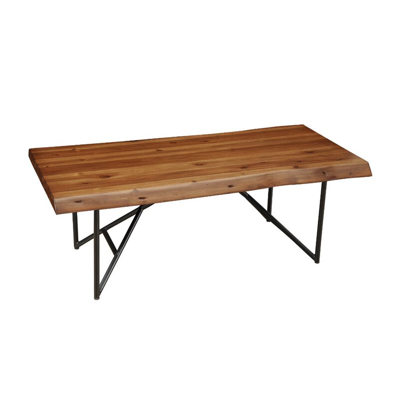 Acaia Wood Coffee/Cocktail Table With Metal Legs Brown-Benzara