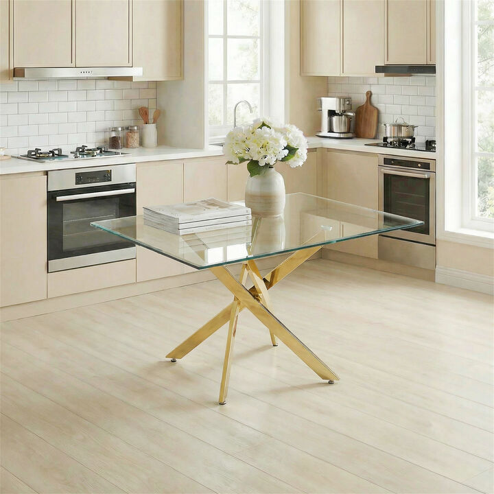 59.06 Inches Modern Rectangular Glass Table with Silver Frame