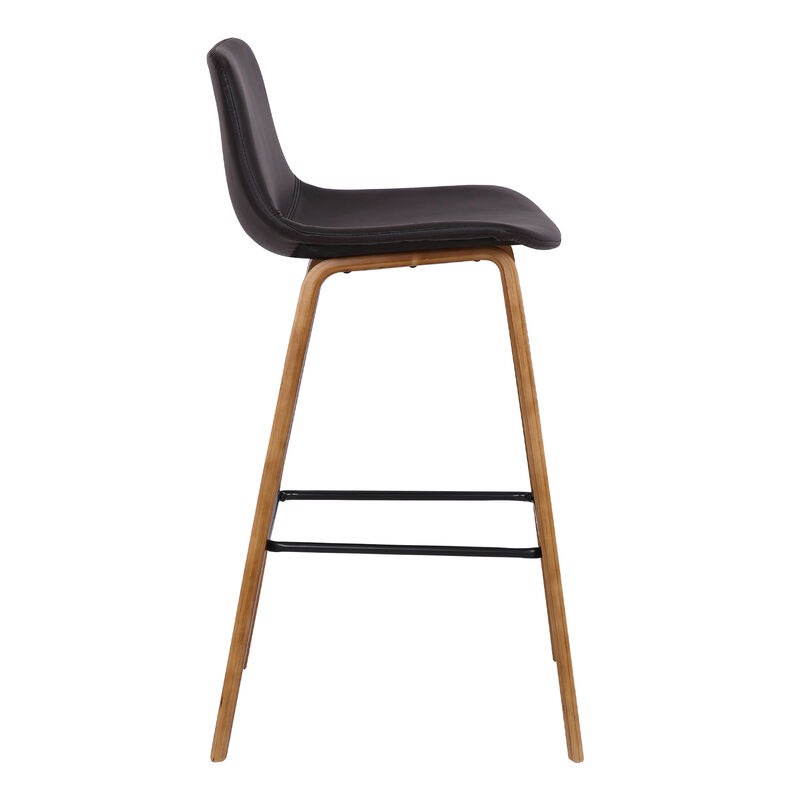 Maddie Contemporary  Barstool in Walnut Wood Finish and Brown Faux Leather
