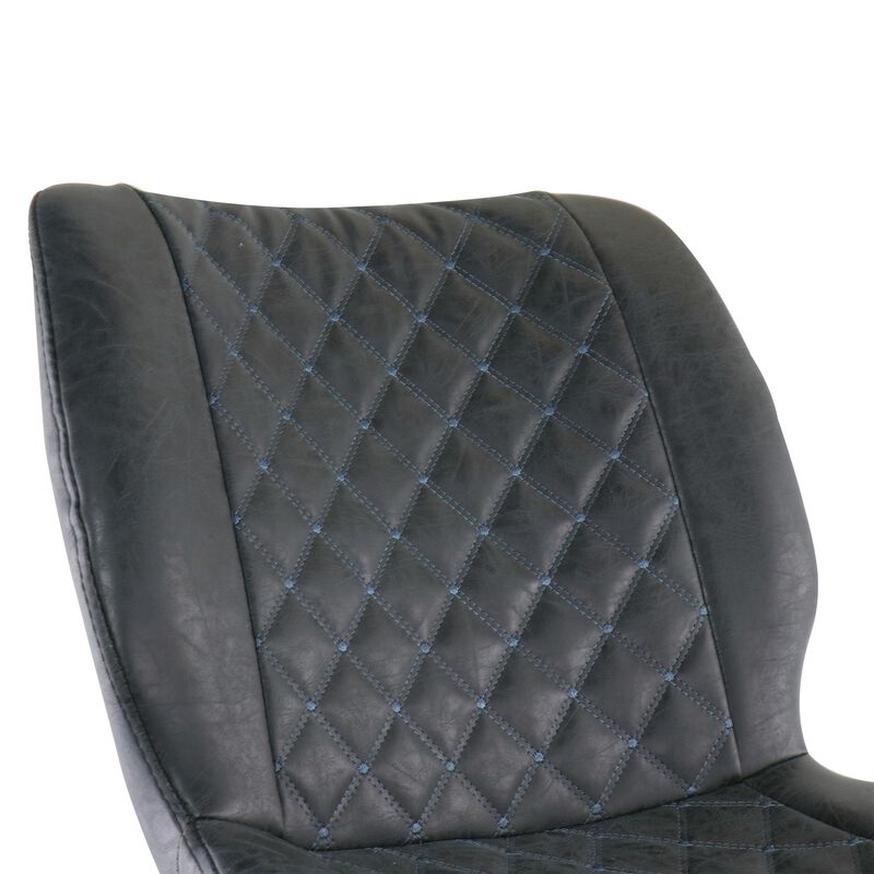Elama 2 Piece Diamond Stitched Faux Leather Bar Chair in Black with Metal Legs