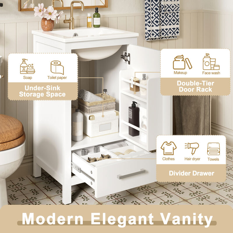 ELEMENT ACE Compact Bathroom Vanity with Integrated Ceramic Sink, Soft-Close Drawer & Door, Divider Drawer, Adjustable Foot Pads for Small Bathrooms image number 7