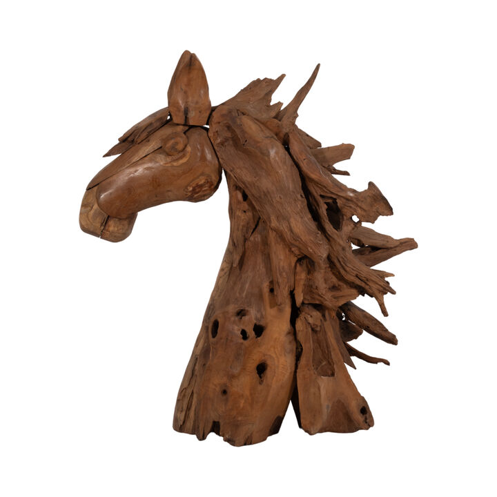 37" Teak Wood Horse Head