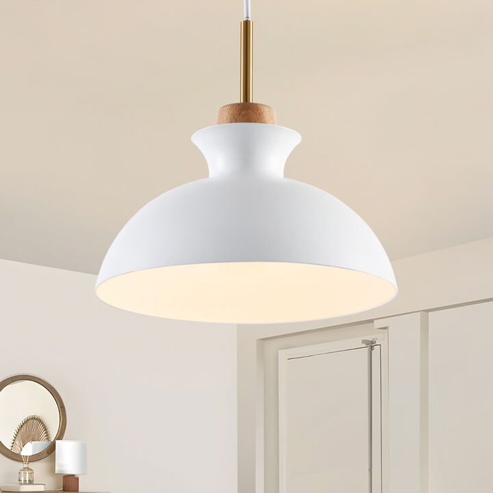 11" Modern Matte White Dome Pendant Light with Adjustable Cord for Bedroom, Kitchen Island or Living Room