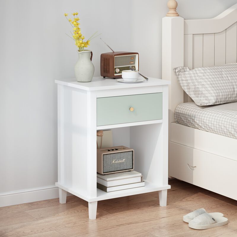 26.8" Assembled Wooden Nightstand 1-Drawer 1-Shelf for Kids Adults image number 1