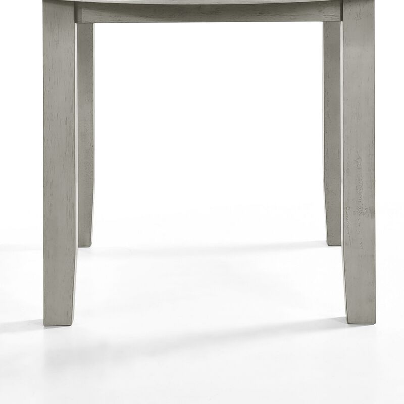 Pane 47 Inch Rounded Wood Dining Table, Smooth Gray Finish, Tall Block Legs