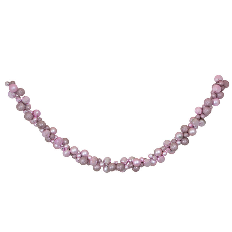 6' Pink 3-Finish Shatterproof Ball Christmas Garland image number 0