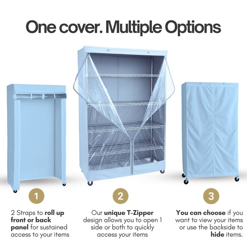 Storage Shelving Unit Cover, fits racks 48"W x 18"D x 72"H one side see through panel in Glacier Blue image number 1