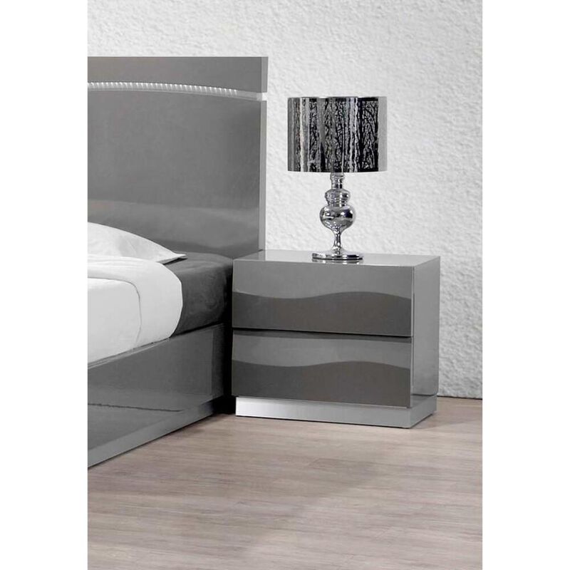 Best Master Furniture Best Master Leon 2-Drawer Poplar Wood Bedroom Nightstand in Gray High Gloss