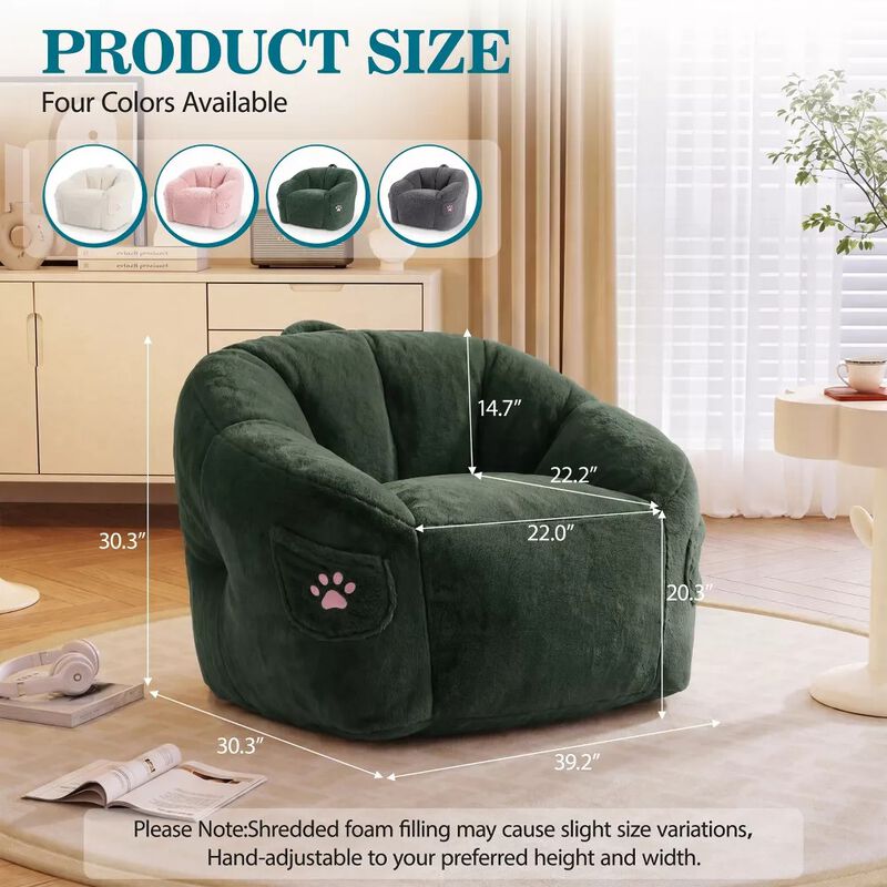 Vipbear Bean Bag Chair for Adults,Faux Fur Memory Foam Bean Bag Couch Sofa High Back, Reading Chair image number 1