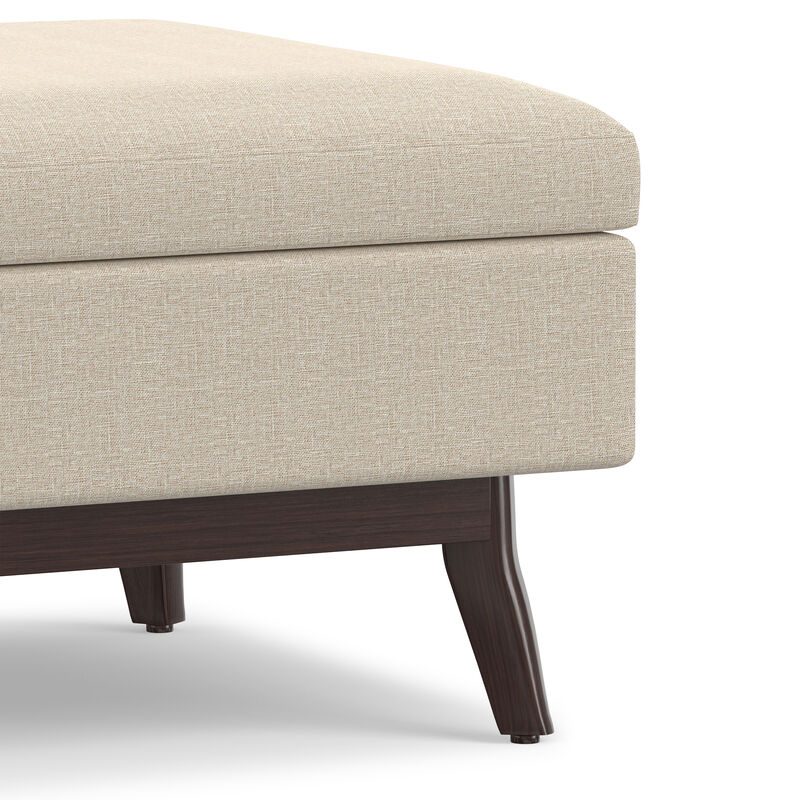 Owen 34 inch Wide Mid Century Modern Rectangle Coffee Table Storage Ottoman in Natural Linen Look Fabric, Assembled image number 7