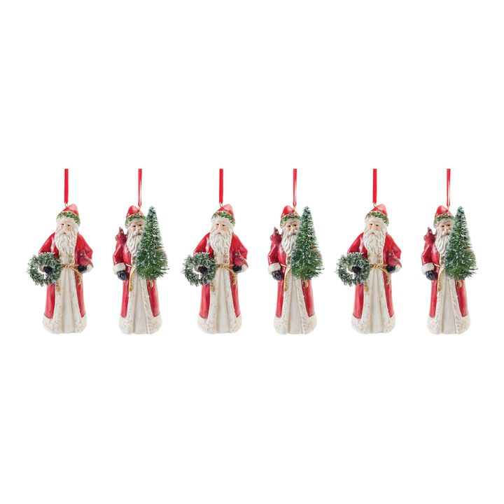 Festive Red Santa With Cardinal Bird Ornament (Set of 6)