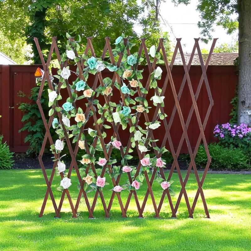 Adjustable 59" Tall Wood Lattice Trellis – Extendable Outdoor Garden Support