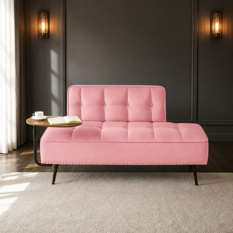 GOODSILO Modern Two-Seater Velvet Sofa with 360&deg; Rotating Side Table, Copper Nailhead Trim for Living Room image number 2