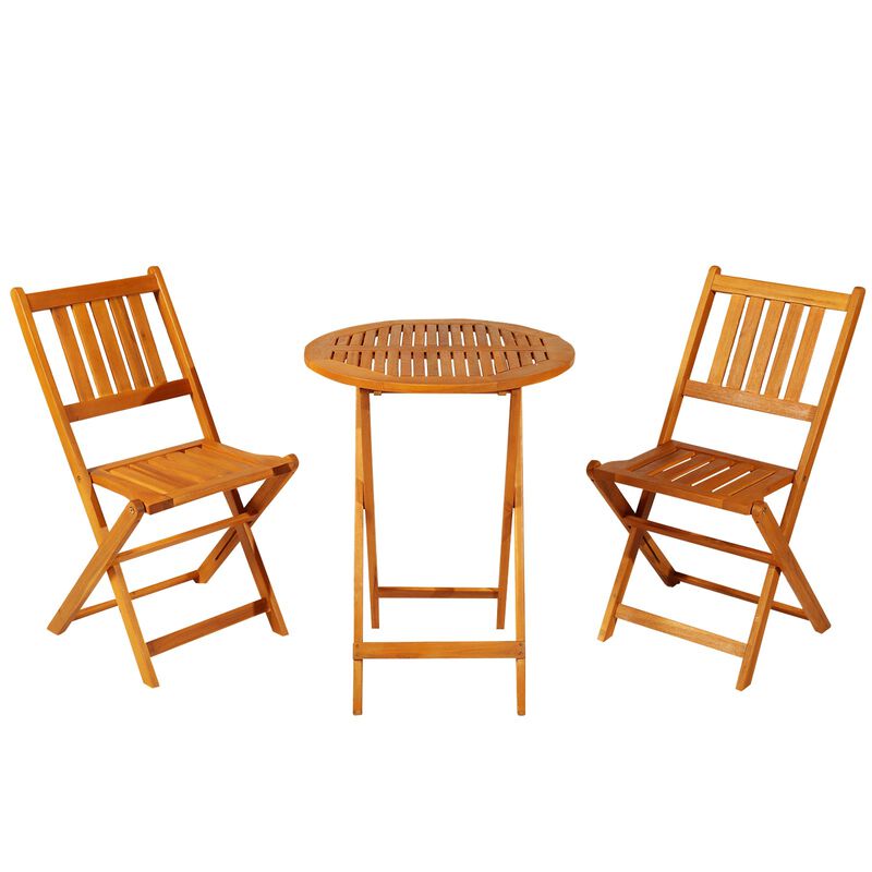 Teak Alfresco Bistro: 3-Piece Folding Acacia Wood Set with Square Table