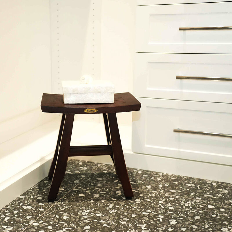 DecoTeak Satori 14" Teak Wood Shower Bench in Woodland Brown Finish