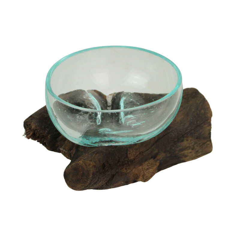 Glass and Teak Driftwood Bowl &ndash; 3.25&rdquo; High Decorative Succulent Centerpiece image number 0