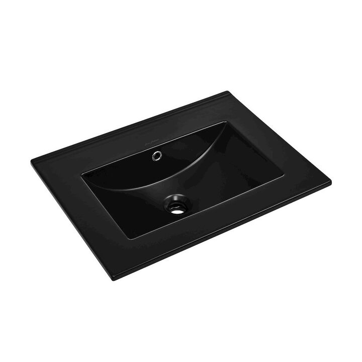 24" Zero Hole Vanity Sink Top in Glossy Black