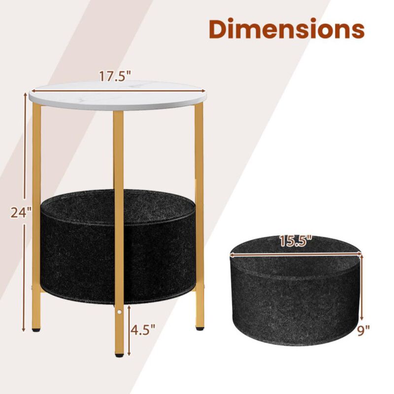 Hivvago Round End Table 2-Tier Side Table with Removable Fabric Basket and Metal Frame