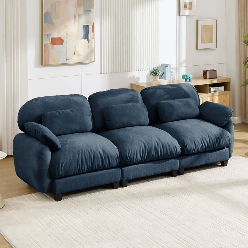 3 Seat modular cloud couch for living room, Chenille deep seat sofa with plush cushions, Modular 3 seater sofa for home image number 3