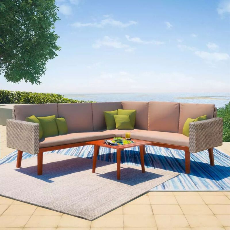 vidaXL 4 Piece Garden Lounge Set with Cushions Poly Rattan Gray