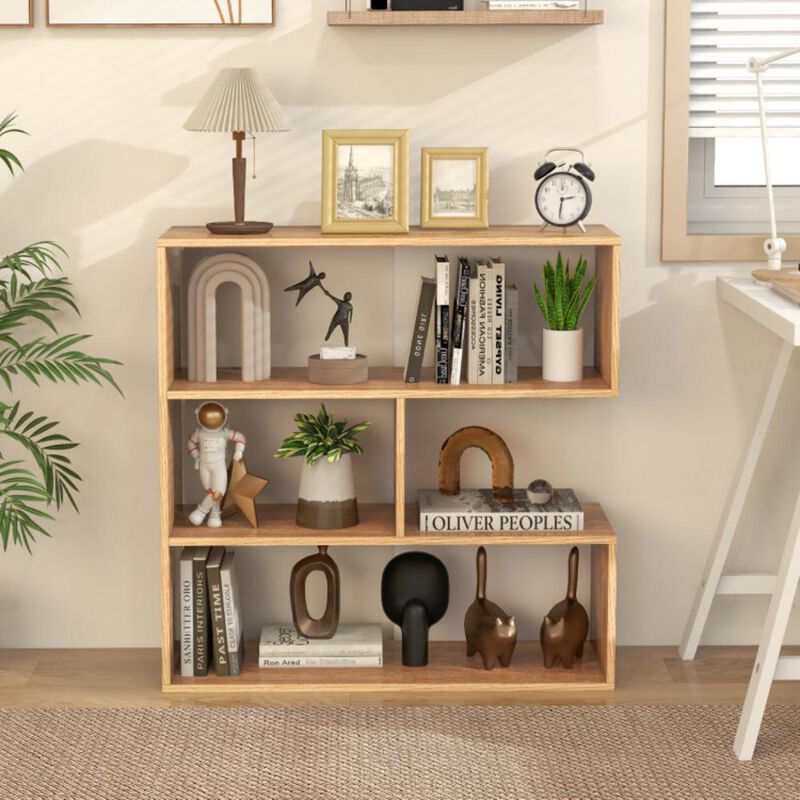 Hivvago Concave Bookshelf 3-Shelf Open Bookcase with Anti-Toppling Device for Living Room Study Office