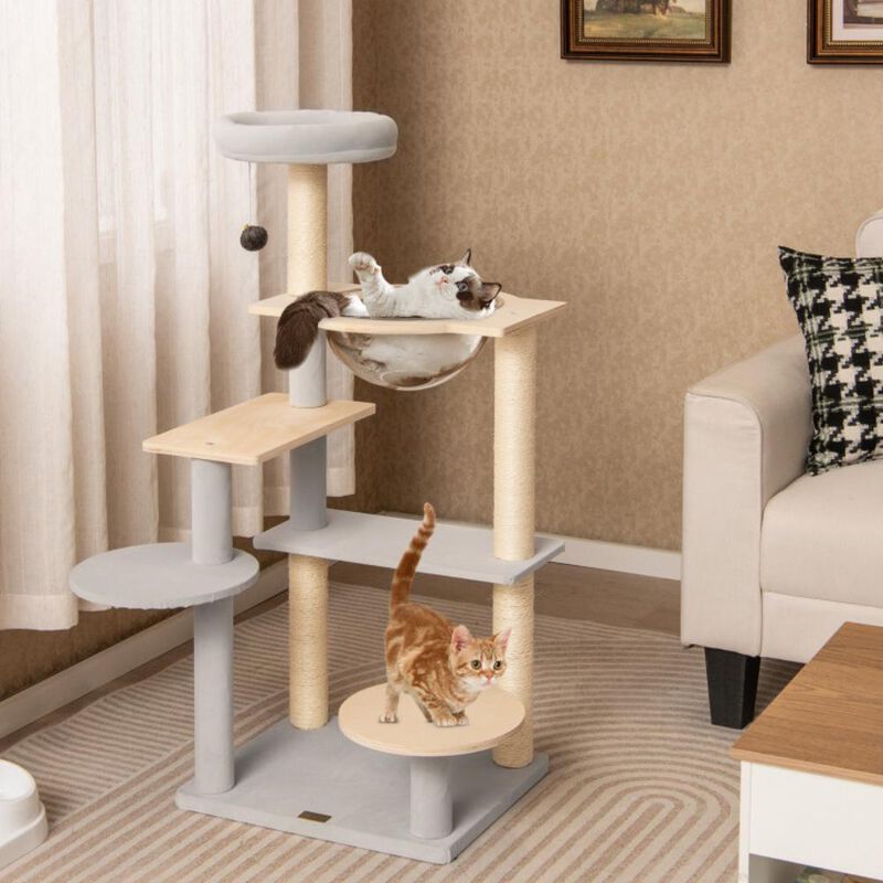 Hivvago Modern Cat Tree 44 Inch Multi-level Cat Tower with Removable Padded Top Perch