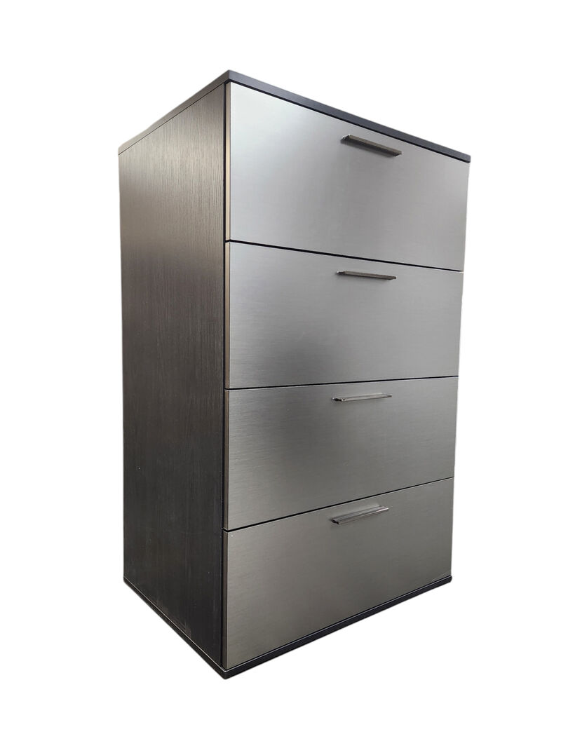 Bliss Glossy Four-Drawer Jumbo Chest in Metallic Gray