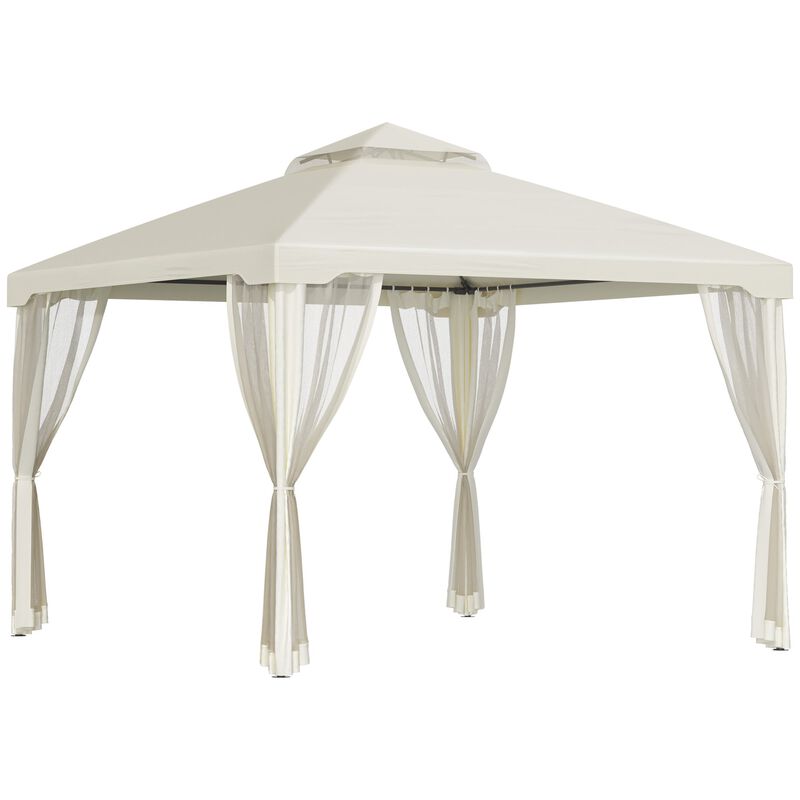 Cream White Outdoor Haven: 9.6x9.6 Gazebo with 2-Tier Vented Roof