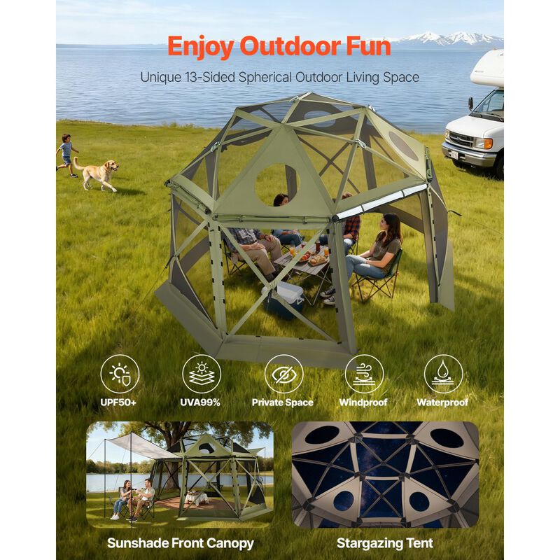 Large Pop-Up Gazebo Tent with Mesh Screen and Carry Bag for Camping-Green image number 5