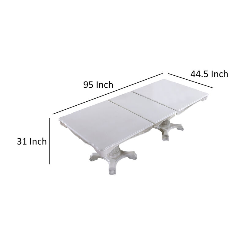 Zenie Dining Table, Extension Leaf, 77-95 Inch, Classic White Solid Wood image number 5