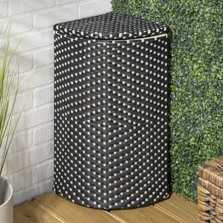 Chloe All-Weather Wicker/Metal Corner Hideaway Outdoor Trash Can