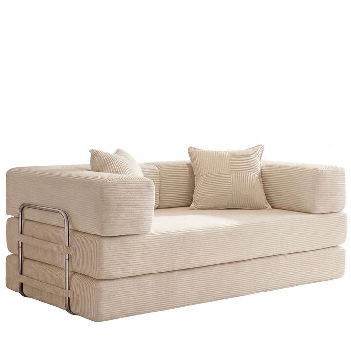 Vipbear 5-in-1 Convertible Sleeper Sofa Bed, Corduroy Boneless Couch with Fixed Frame, Living Room