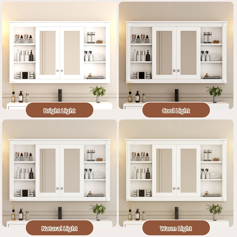 ELEMENT ACE 47 Inch Wall Mounted Mirror Cabinet with Adjustable Shelves and Open Storage image number 8