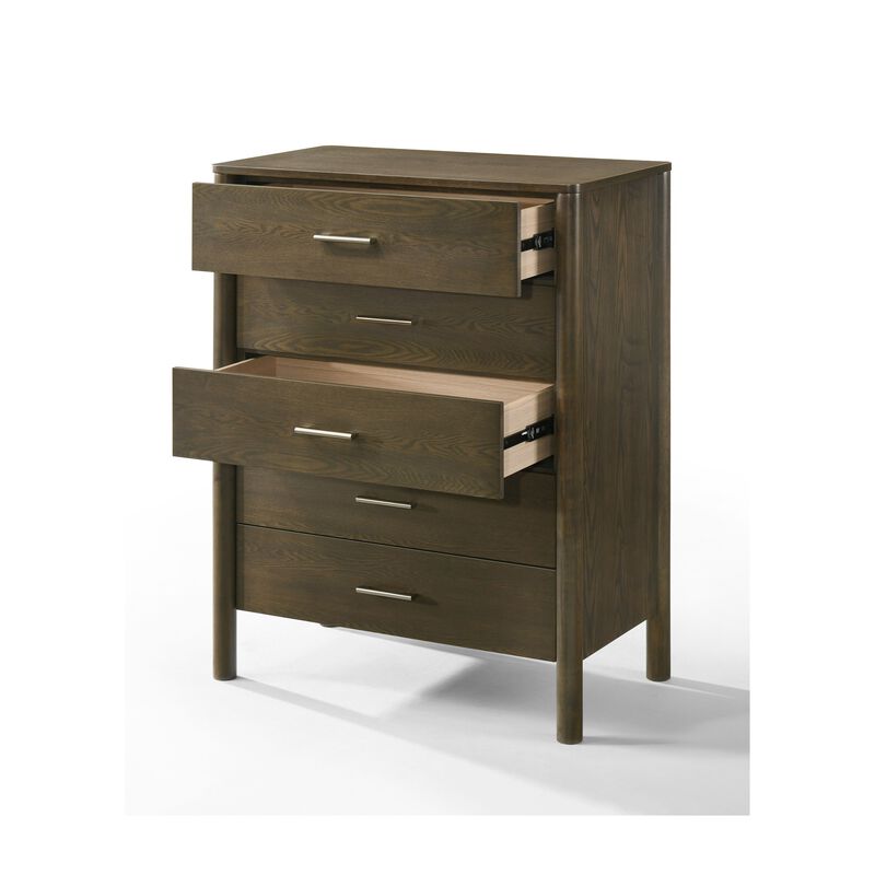 Cid Caro Tall Dresser Chest, 5 Drawers, Wenge Brown Rubberwood image number 3
